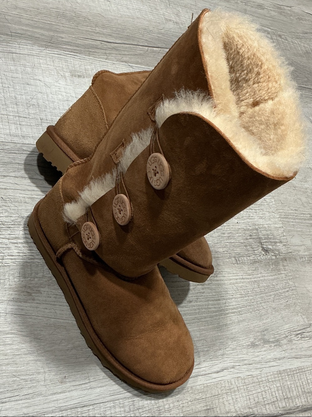 UGG Women's Button-Detail Shearling Boots - Chestnut Brown